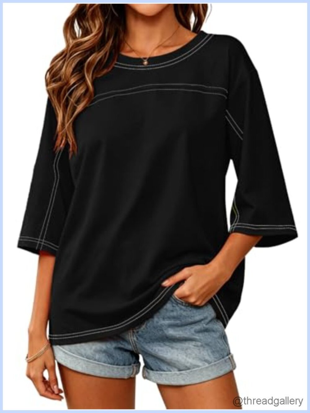 Womens Oversized 3/4 Sleeve Tunic Tee Loose Fit Crewneck Top
